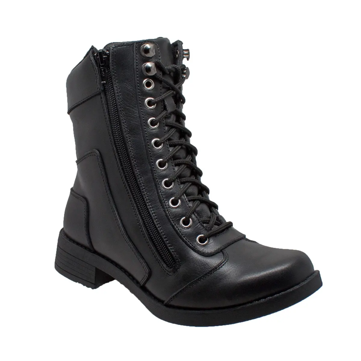 Ladies Zipper Biker Boot Black 1