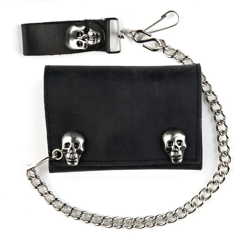 Tri-Fold Wallet W/Skull Snaps Black 1