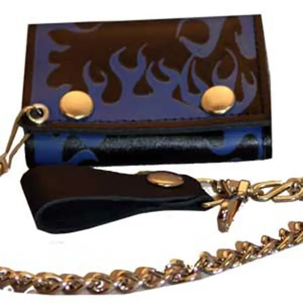 Blue Flame Trifold Wallet With Chain 1