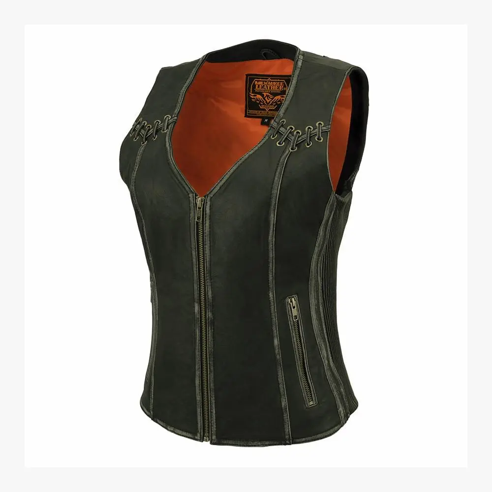Ladies Classic Zip Up Vest With Lace 1