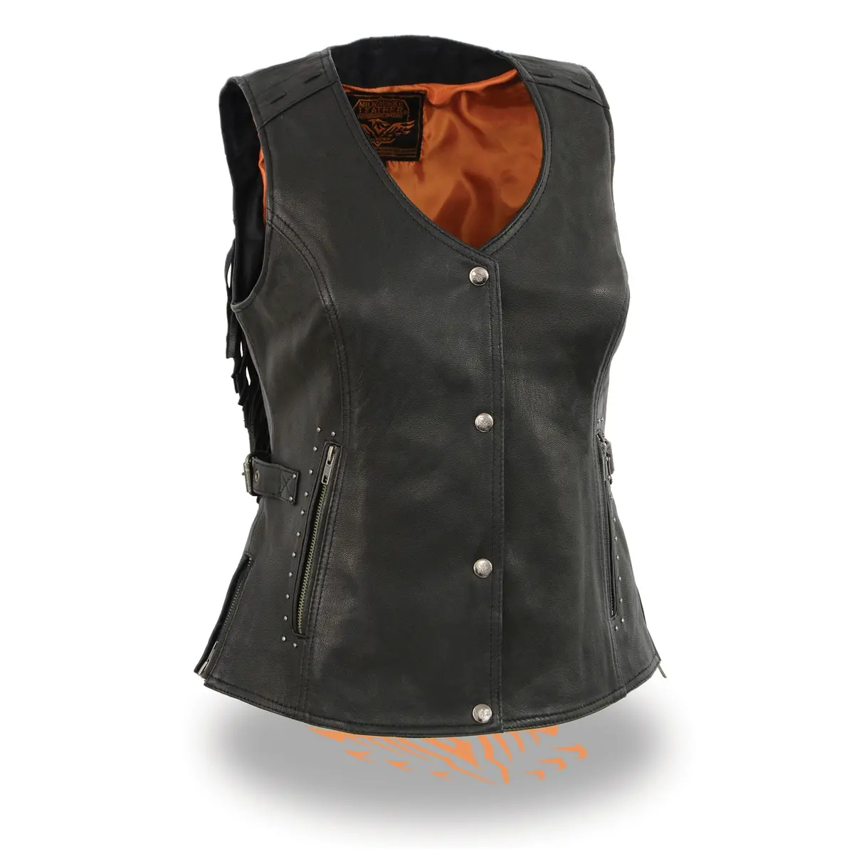 Ladies Studded Back Fringe Vest 1