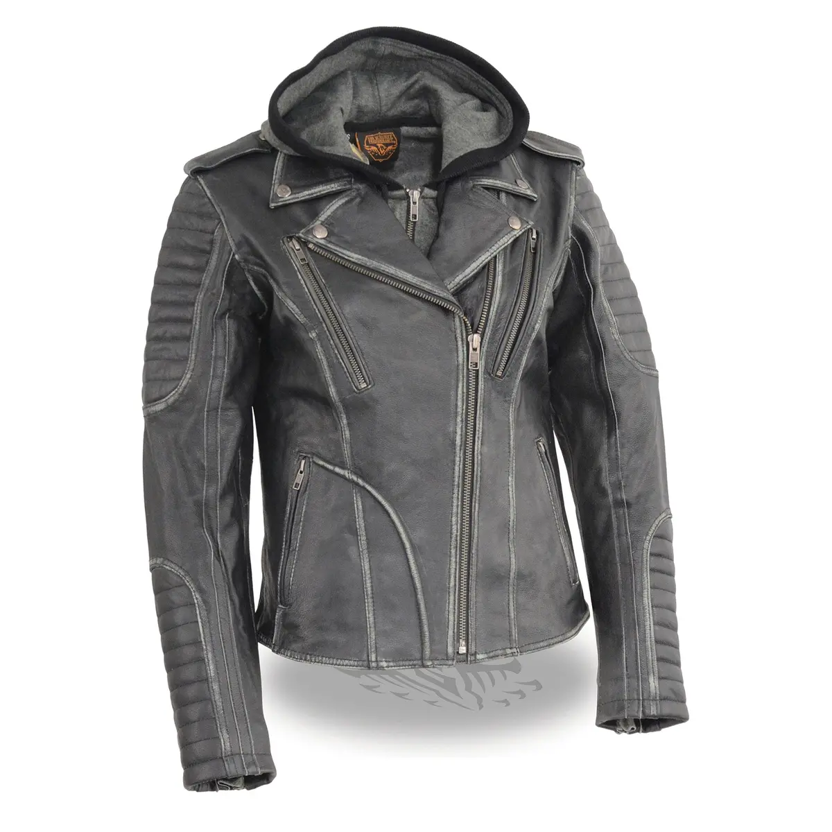 Ladies Rustic Hooded Leather Jacket 1