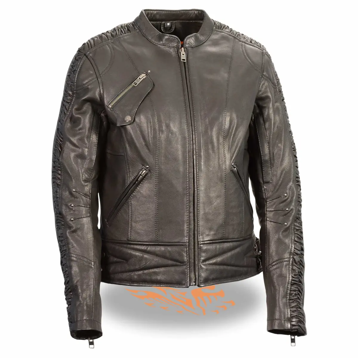 Ladies Crinkled Arm Leather Jacket 1
