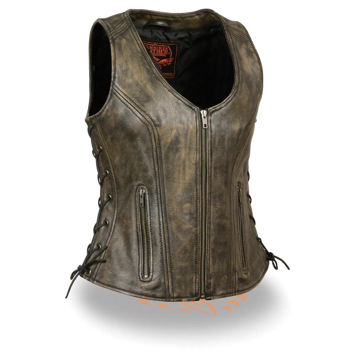 Ladies Open Neck Zip Up Vest With Side Laces 1