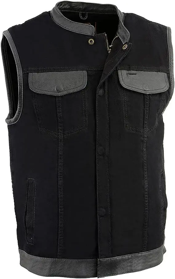 Men's Denim Club Vest With Leather Trim 1