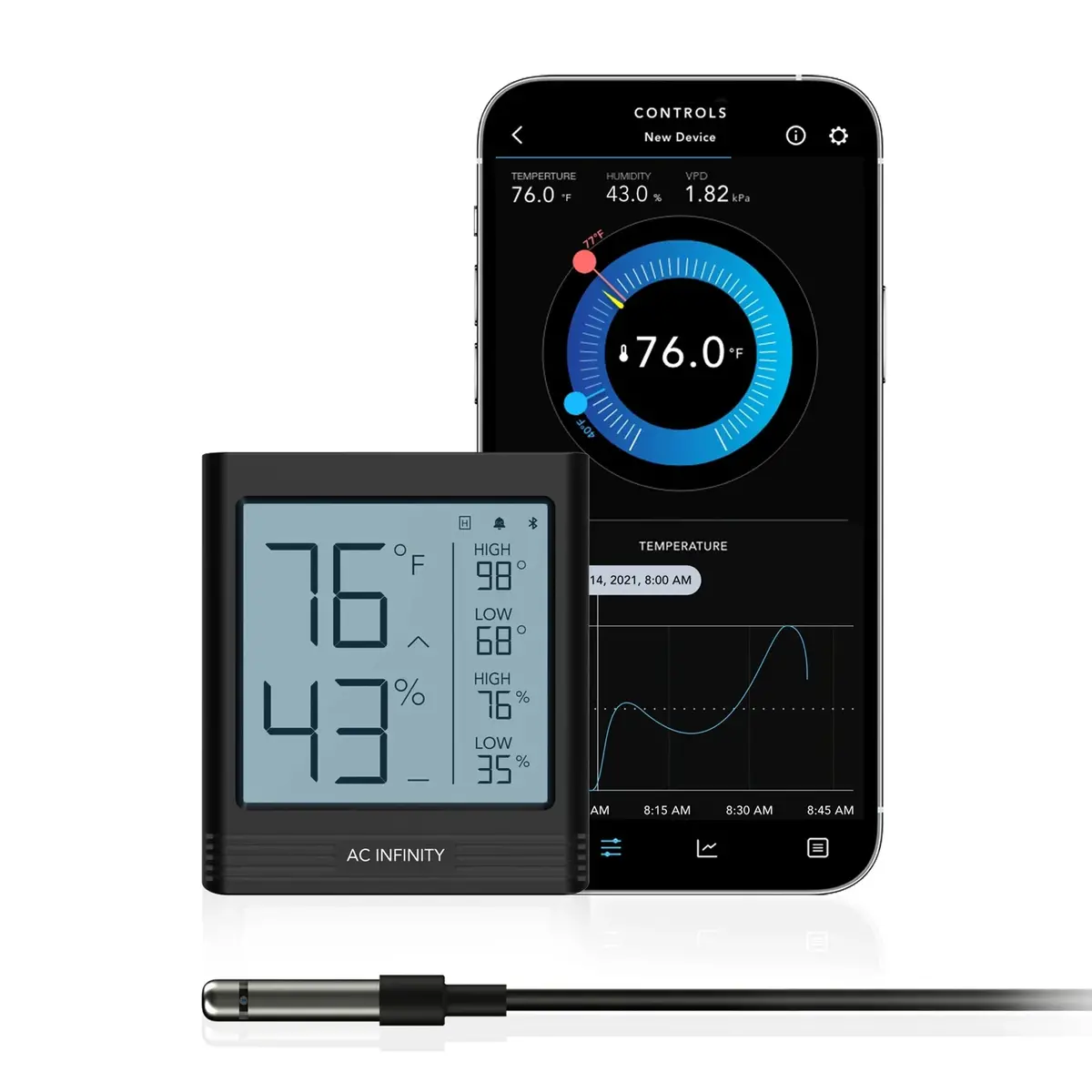 Ac Infinity Cloudcom B1 Smart Thermo-Hygrometer + 12Ft External Probe (Ac-Ccb1) 1