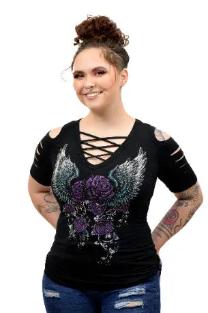 Women's Purple Rose And Wings Shirt 1
