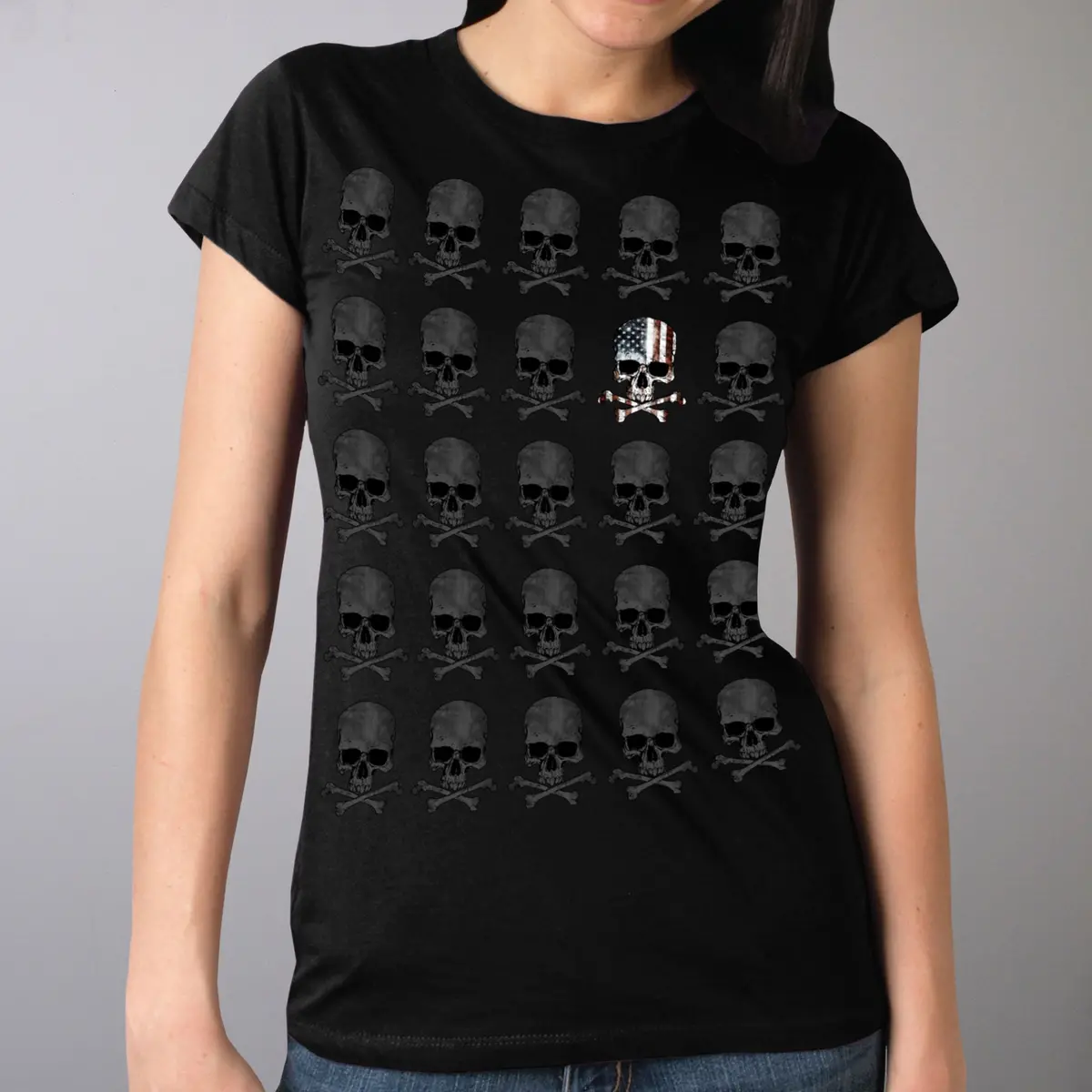 Ladies Skull Patter T-Shirt 1