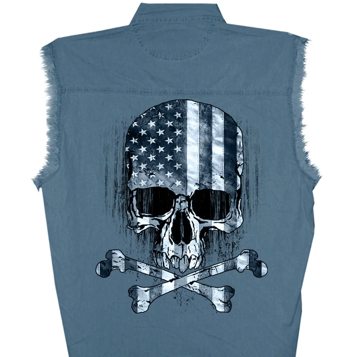 Men's Sleeveless Denim Shirt Skull Flag 1