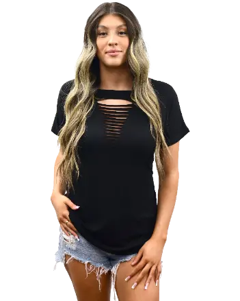 Women's Cut Front Blank T-Shirt 1