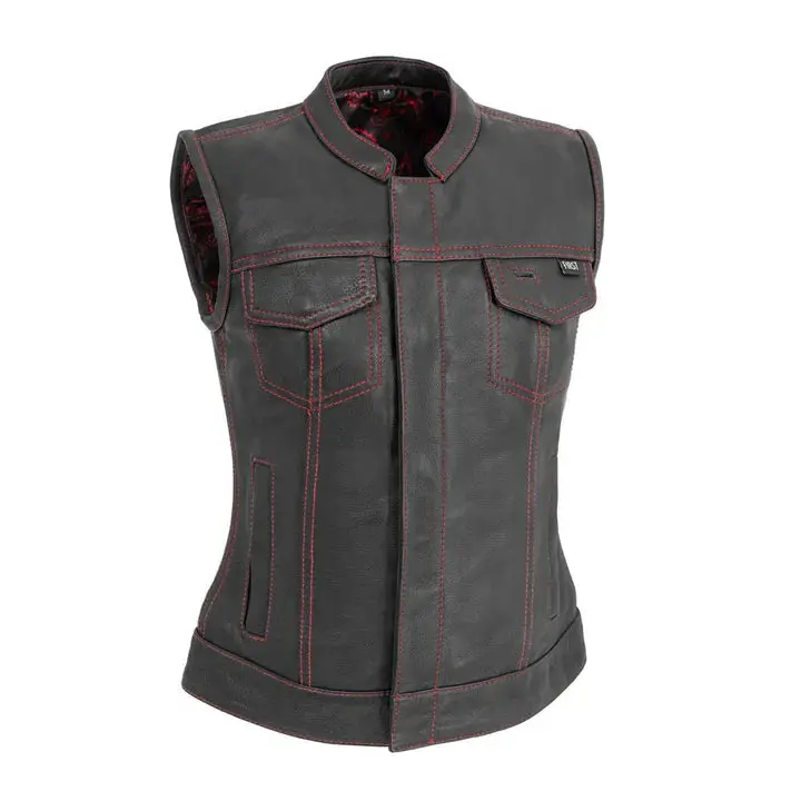 Women's Cowhide Club Vest Red Stitching 1