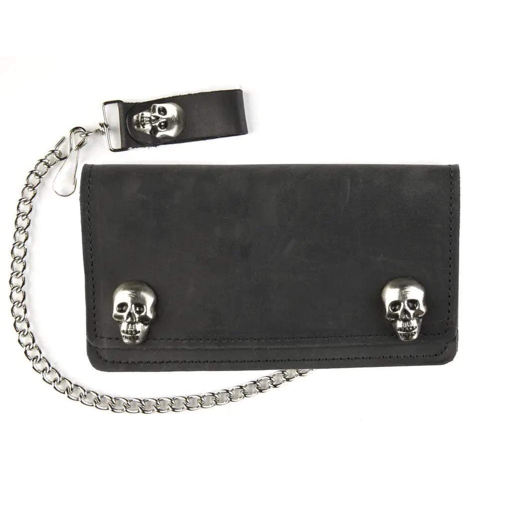 Usa Made Sk410 6" Biker Wallet With Skull Snaps Black 1