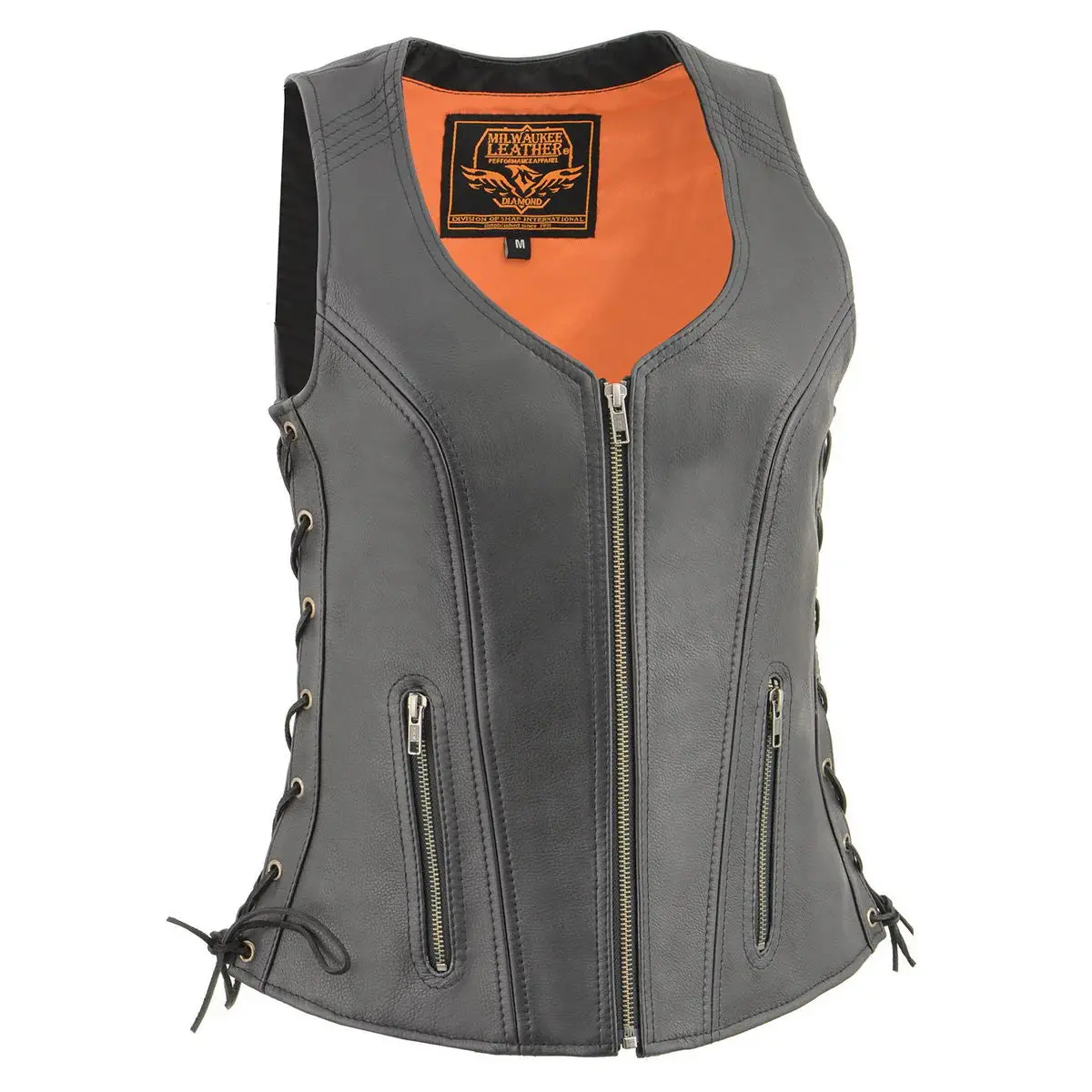 Ladies Open Neck Zip Up Vest With Side Laces 1