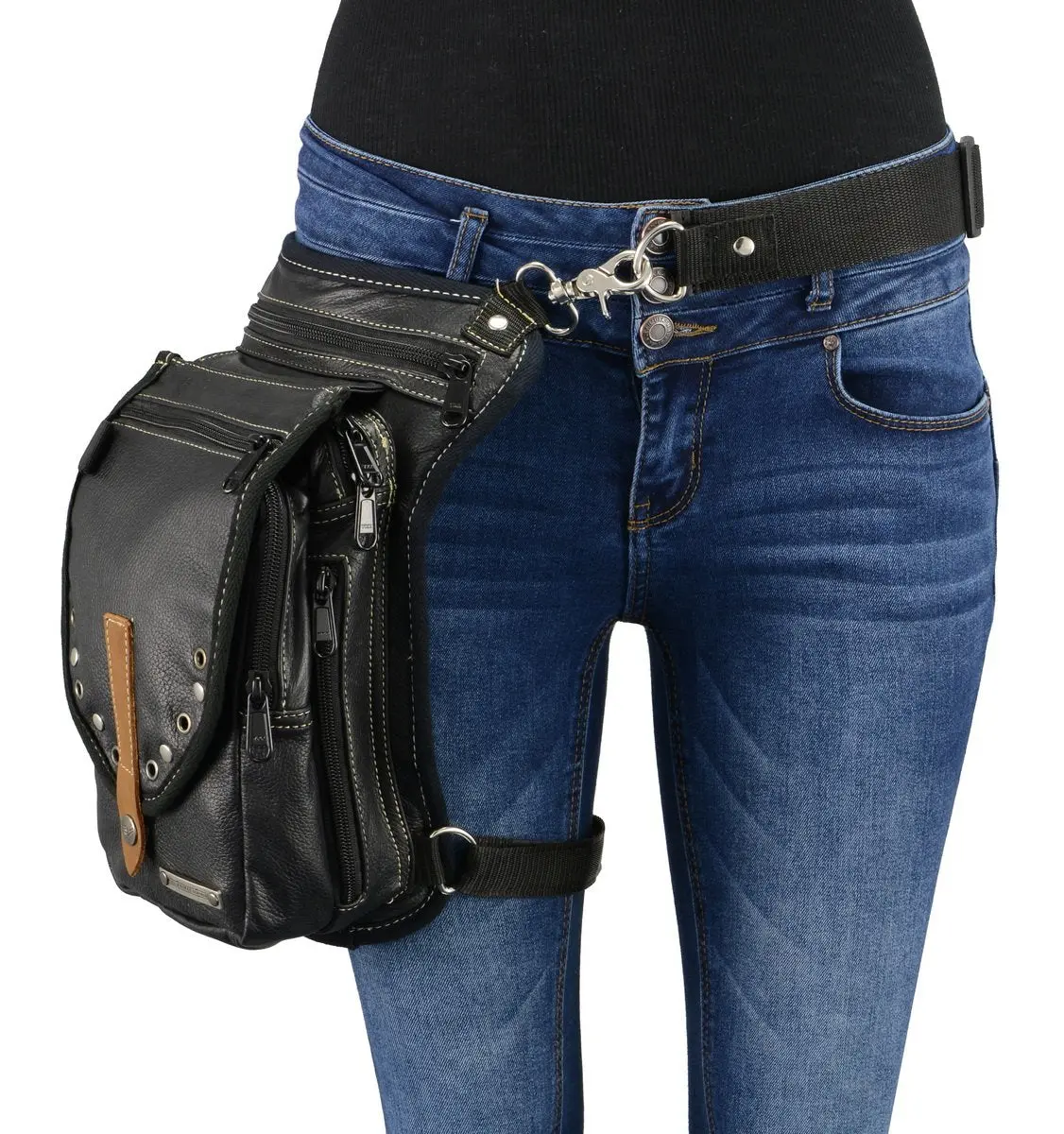 Cc Thigh Bag W/Waist Belt Black And Brown 9.5 Inch X 6.5 Inch X 2 1