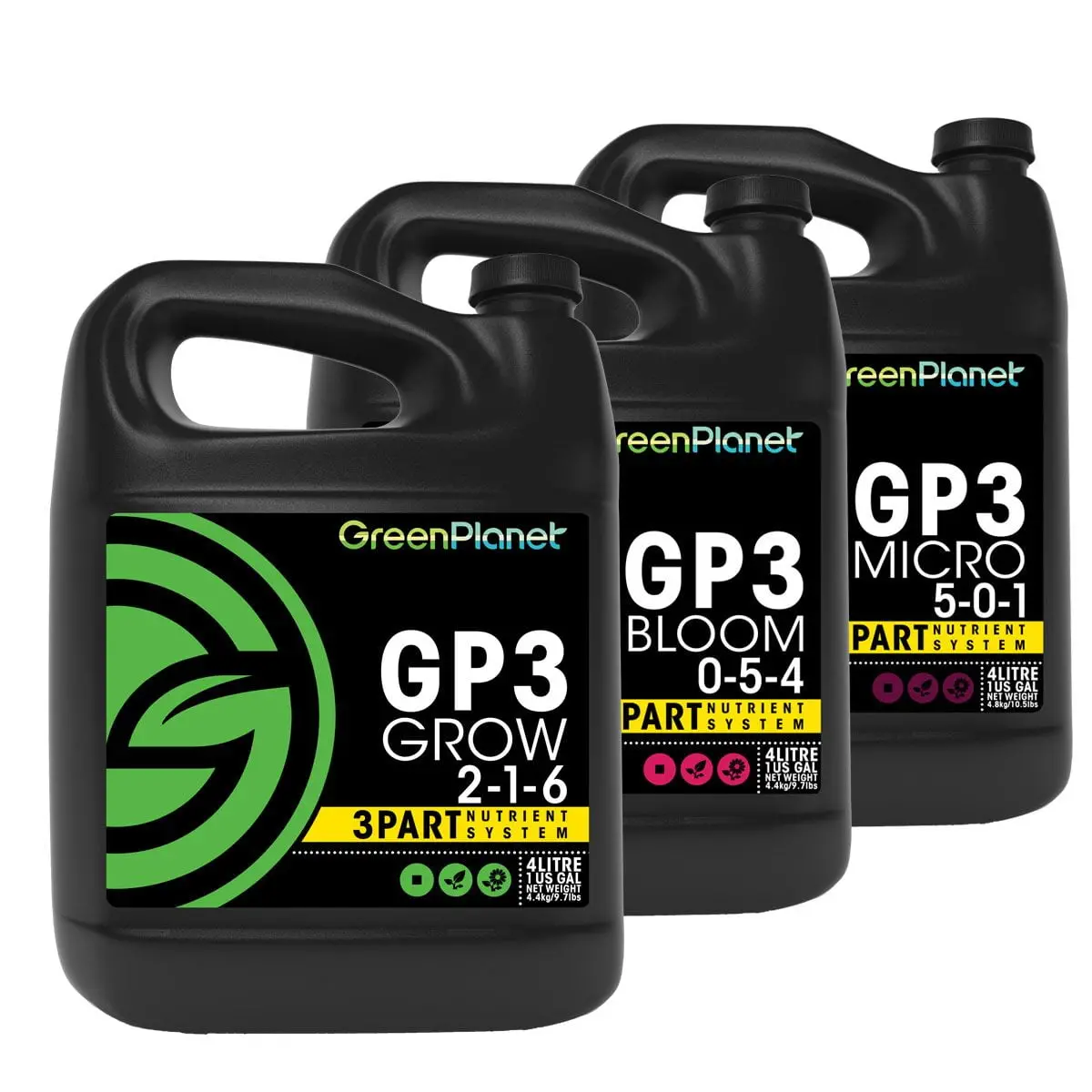 Green Planet - Grow, Bloom, Micro 3-Part Nutrient Hydroponics (Gp3) 1