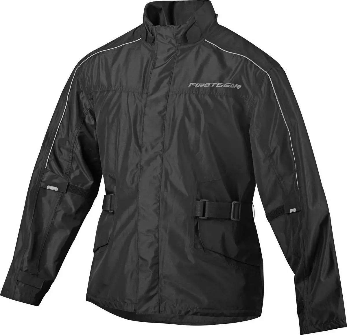Waterproof, breathable motorcycle jacket by Firstgear—designed for all-weather riding with a sleek black finish.