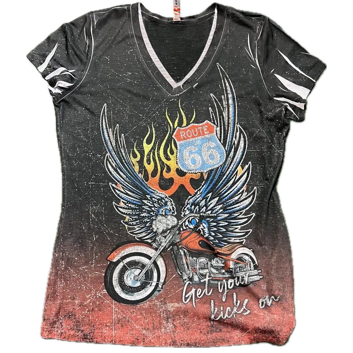 Ladies Grey Bike Wing Short Sleeve Shirt 1