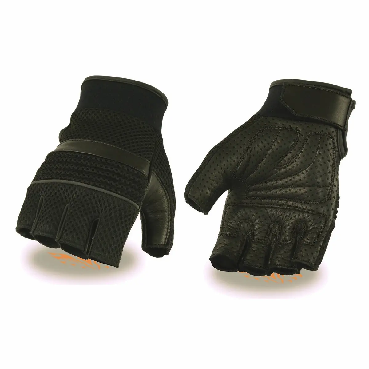 Men's Leather Fingerless Gloves with Breathable Mesh Panels